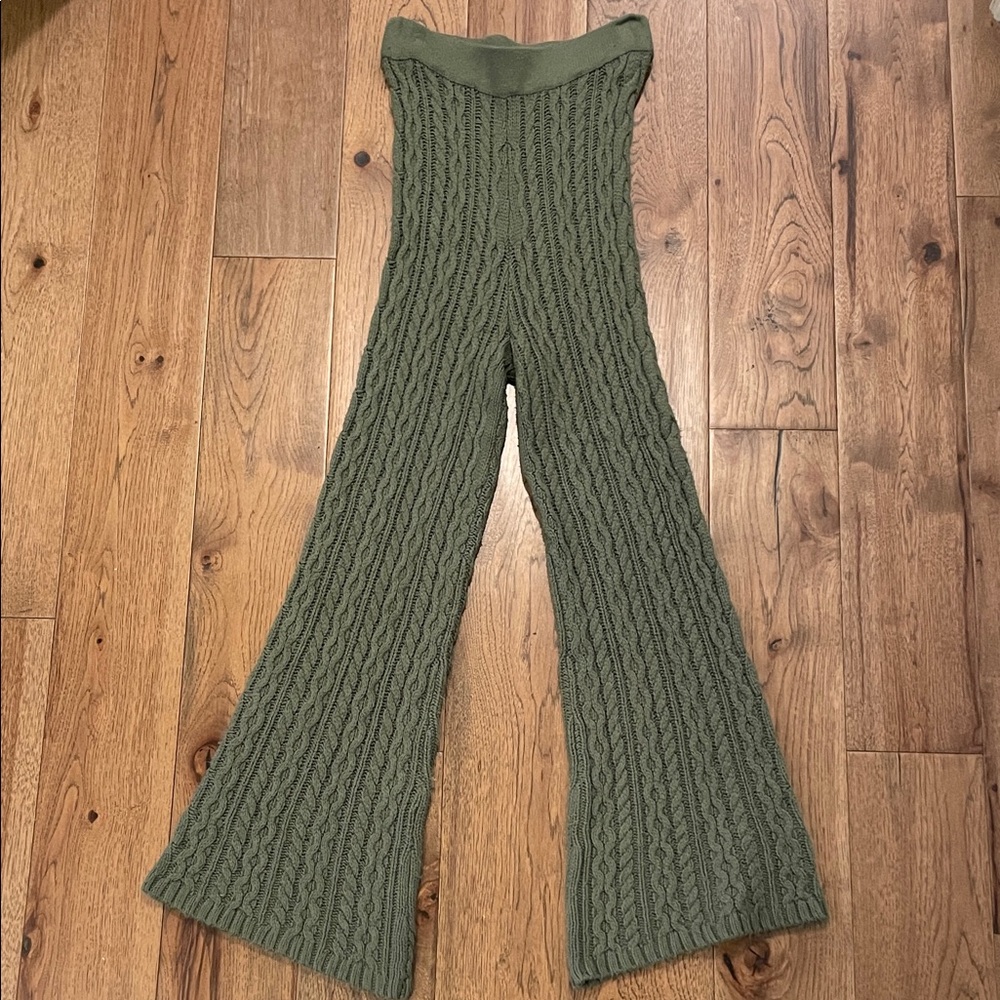 525 America Cable Knit Wide Leg Pants in Sage Green, M